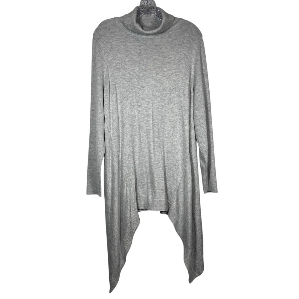 Chico's Sz 2 US L Sweater Gray Turtleneck Asymmetric Hem Cotton Cashmere Blend